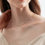 Beaded Pearl Adjustable Choker Necklace on neck