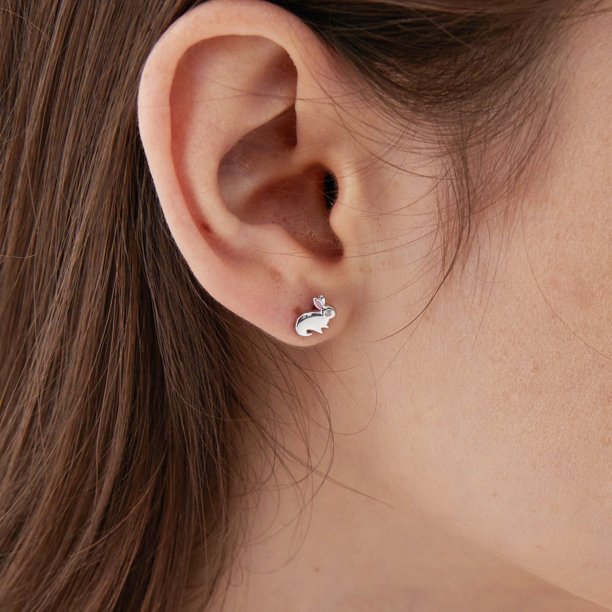 Bunny Stud Earrings on ear