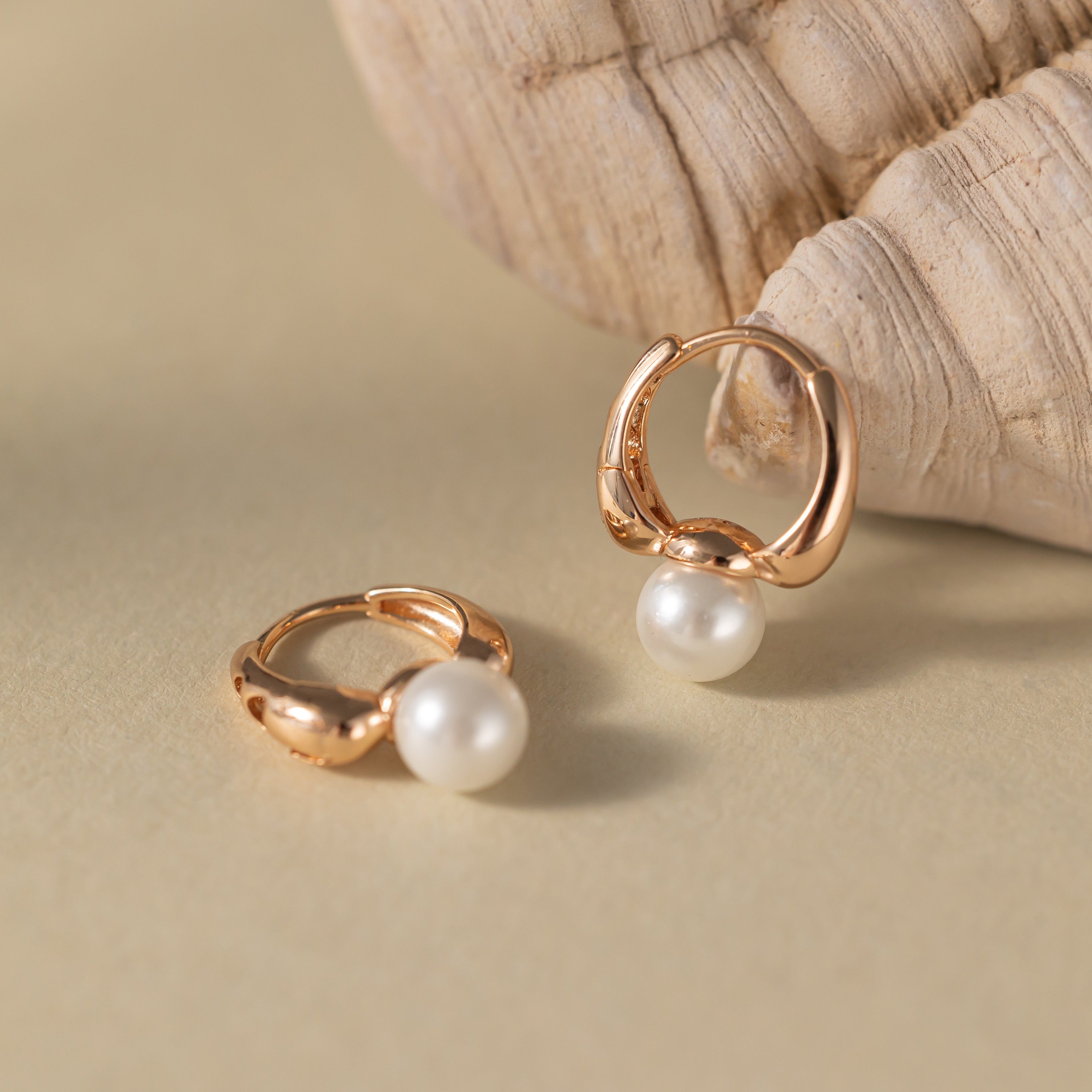 STMG Minimalist Pearl Hoops in champagne gold