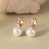 STMG Pearl Dangle Hoops in champagne gold