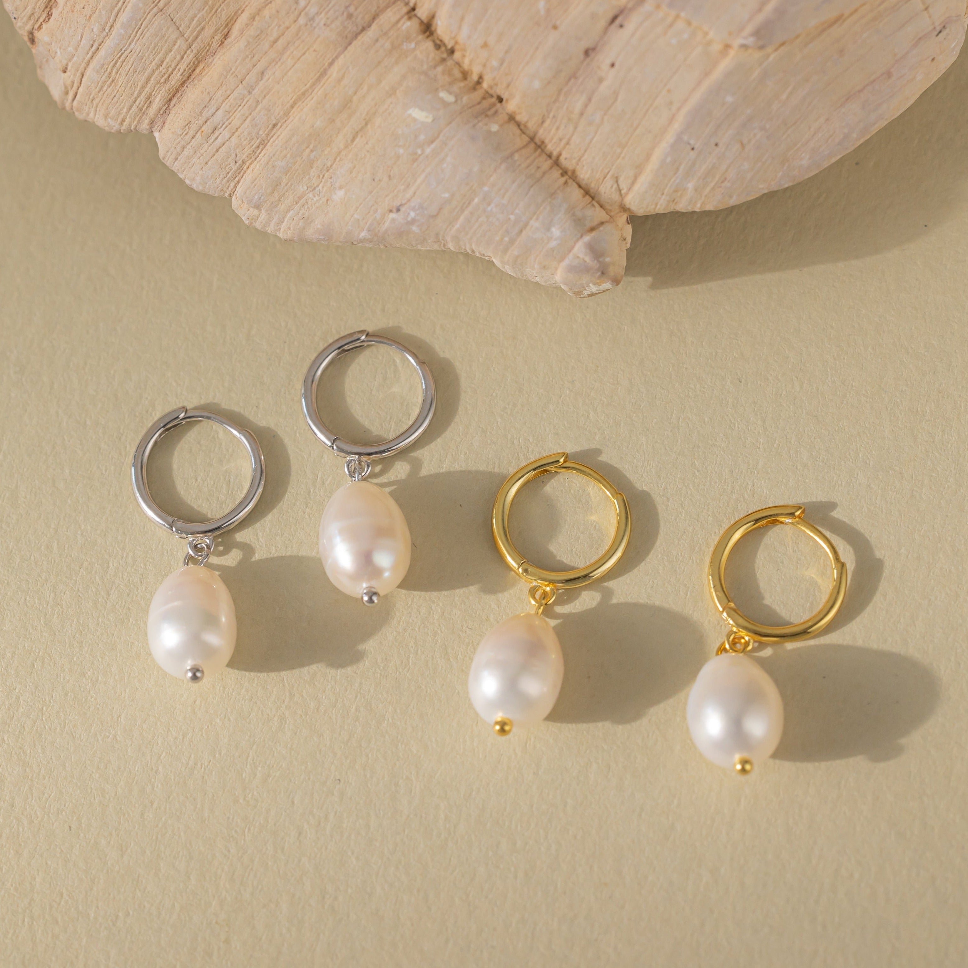 STMG Natural Pearl Dangle Hoops in 2 colours