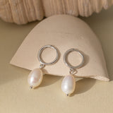 STMG Natural Pearl Dangle Hoops in silver