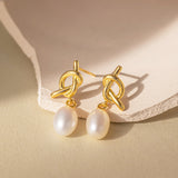 STMG Natural Pearl Knot Dangle Earrings in gold