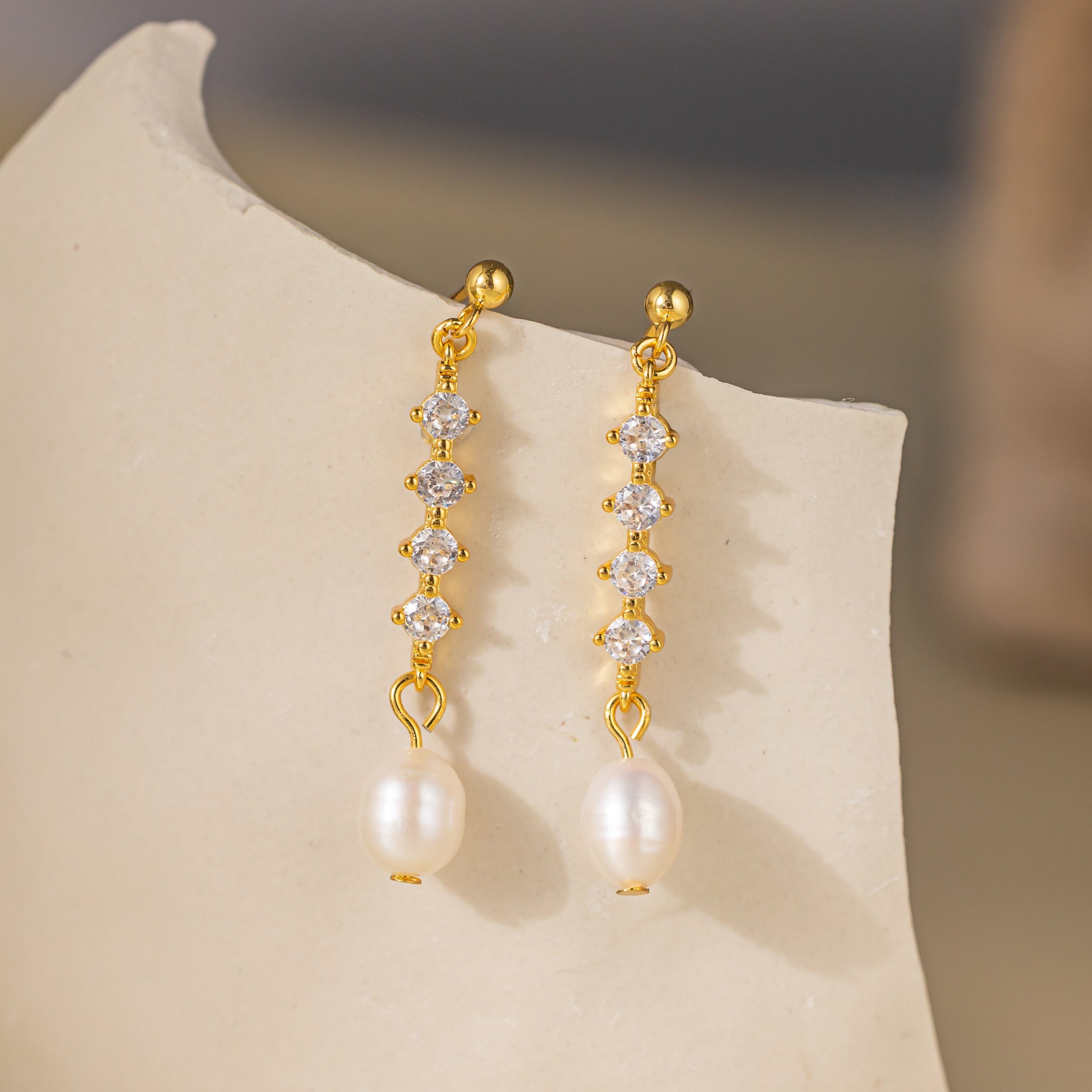 STMG Freshwater Pearl Drop Earrings in gold