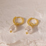 STMG Pearl Dangle Hoops in gold