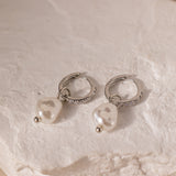 STMG Pearl Dangle Hoops in silver 