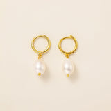 STMG Natural Pearl Dangle Hoops in gold