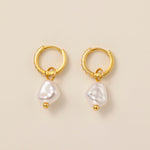 STMG Pearl Dangle Hoops in gold