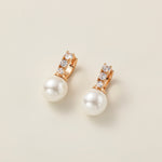 STMG Pearl Dangle Hoops in champagne gold