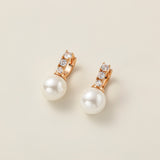 STMG Pearl Dangle Hoops in champagne gold