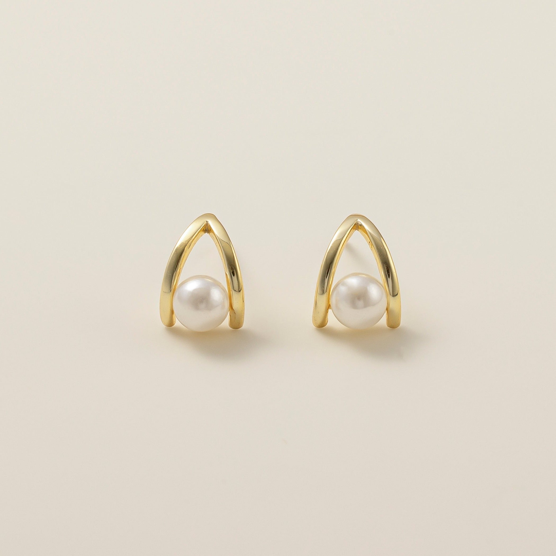 STMG Pearl Droplet Stud Earrings in gold