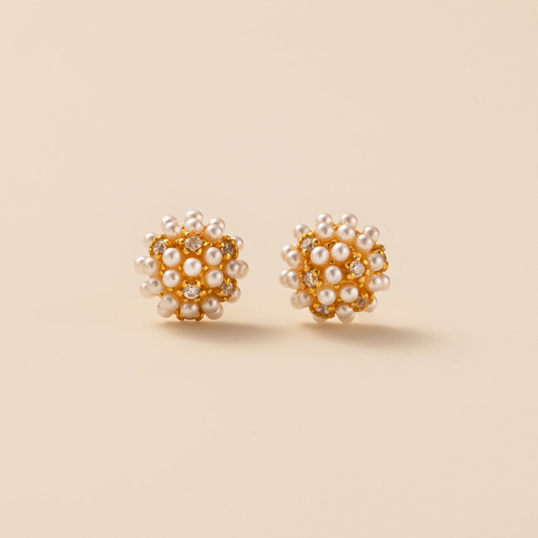 STMG Pearl Bead Stud Earrings in gold