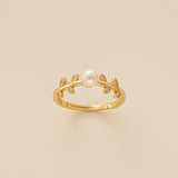 STMG Natural Pearl on Olive Leaf Adjustable Ring