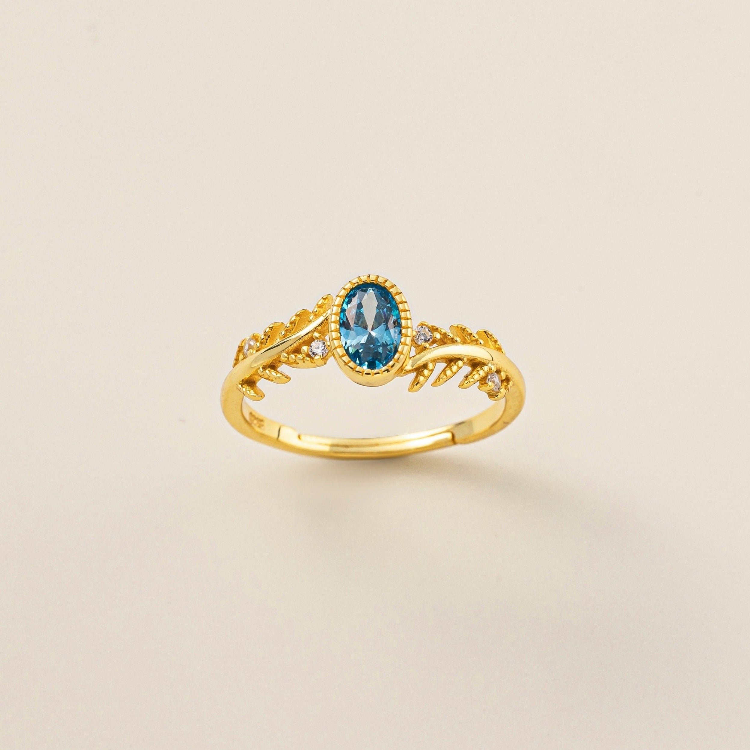 Blue Topaz on Olive Leaf Ring