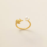 STMG Natural Pearl With Cat Adjustable Ring