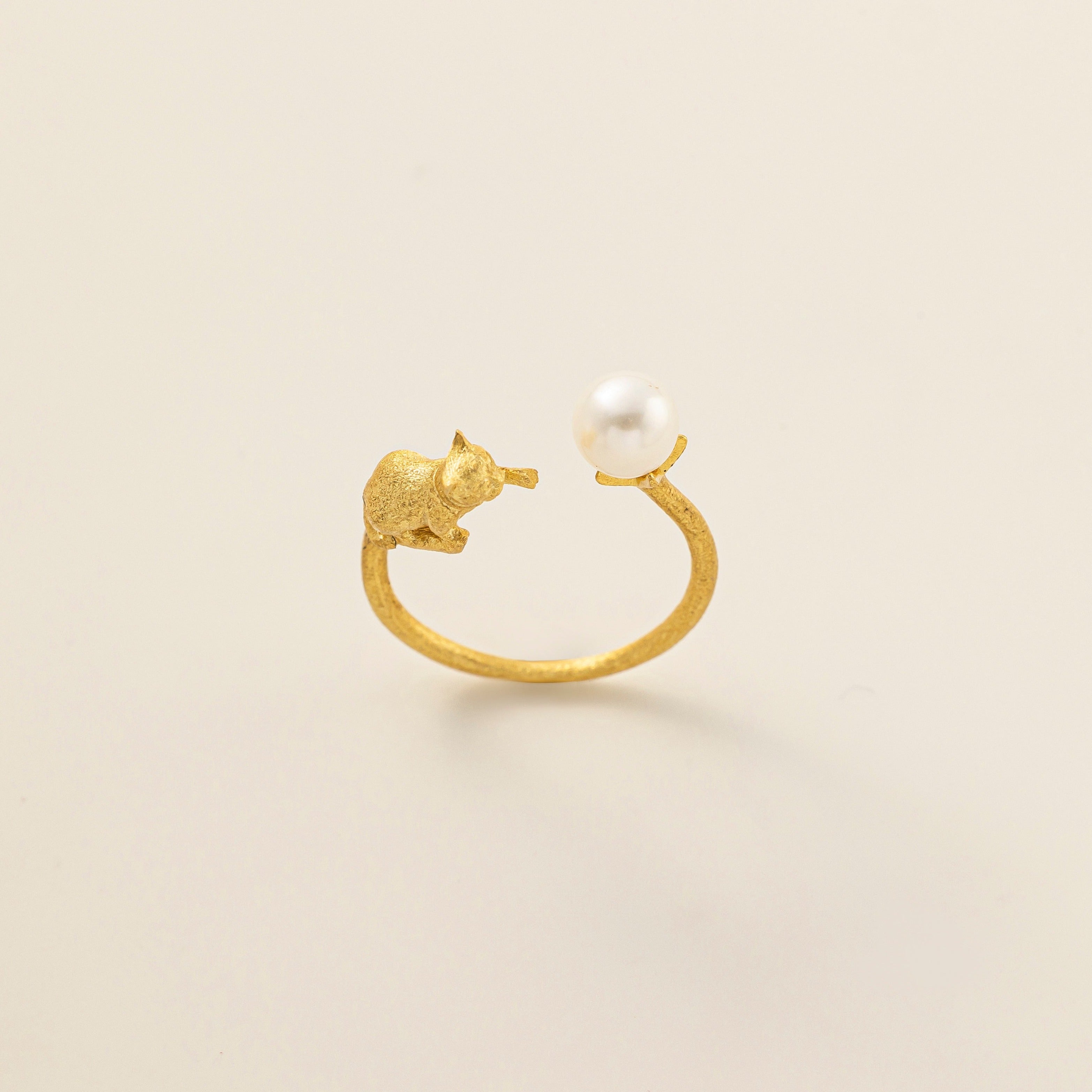 STMG Natural Pearl With Cat Adjustable Ring