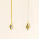 Blue Leaf Threader Earrings in gold