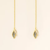 Blue Leaf Threader Earrings in gold