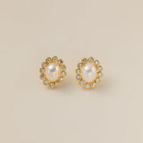 STMG Pearl with CZ Stud Earrings