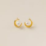 STMG Natural Pearl on Moon Stud Earrings