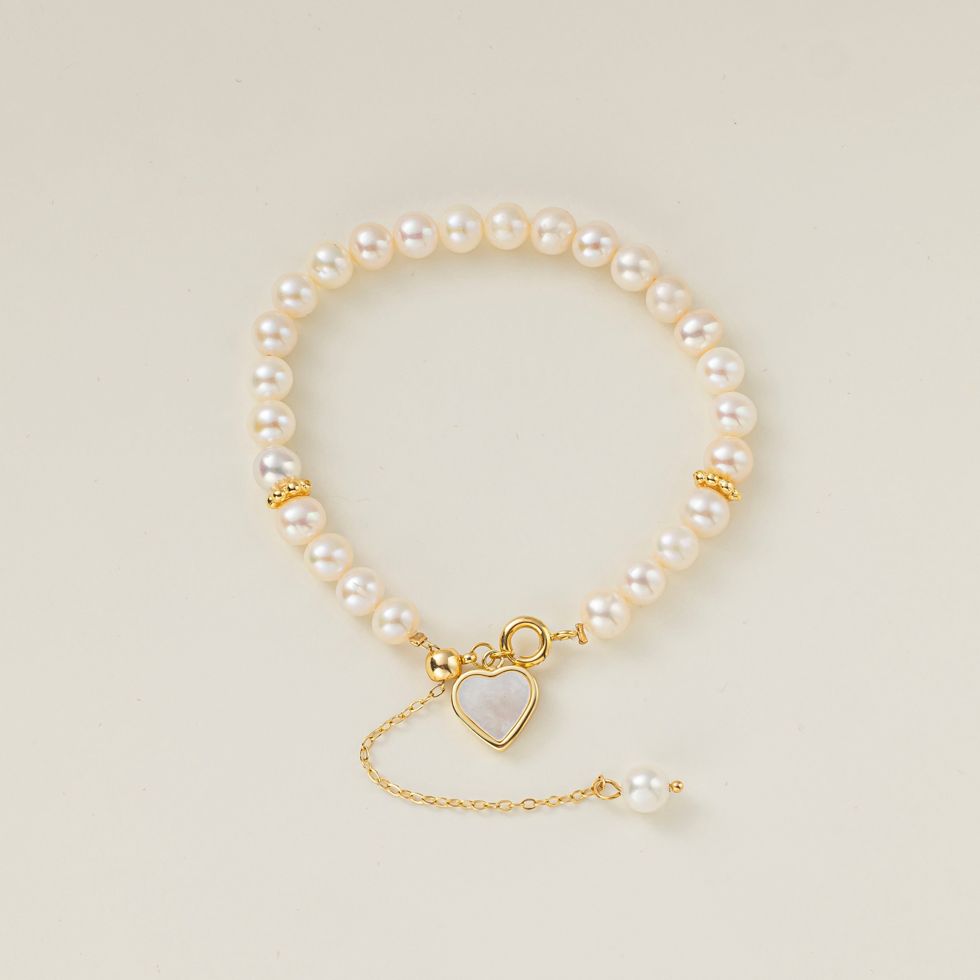 STMG Natural Pearl with Mother of Pearl Heart Bracelet