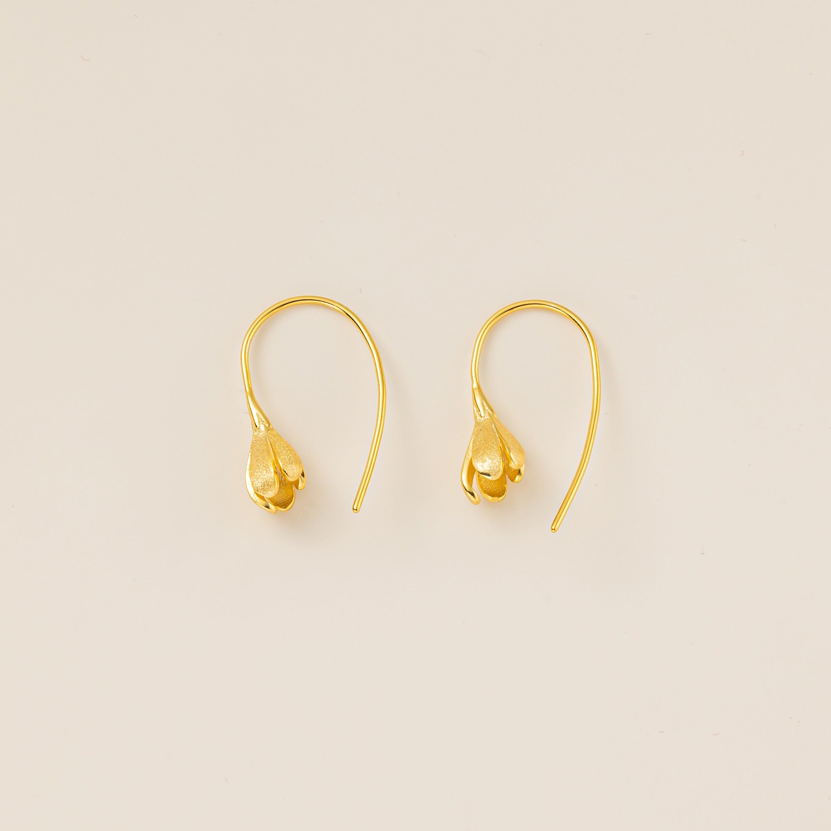 Flower Bud Hook Earrings in gold