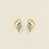 Blue Leaf Stud Earrings in gold