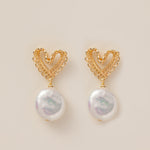 STMG Natural Pearl Dangle Heart Earrings