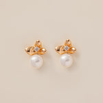 STMG Natural Pearl on Iris Flower Stud Earrings