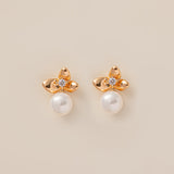 STMG Natural Pearl on Iris Flower Stud Earrings