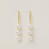 Boucles d'oreilles pendantes triples perles (S925)