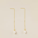 STMG Natural Pearl Dangle Threader Earrings in gold