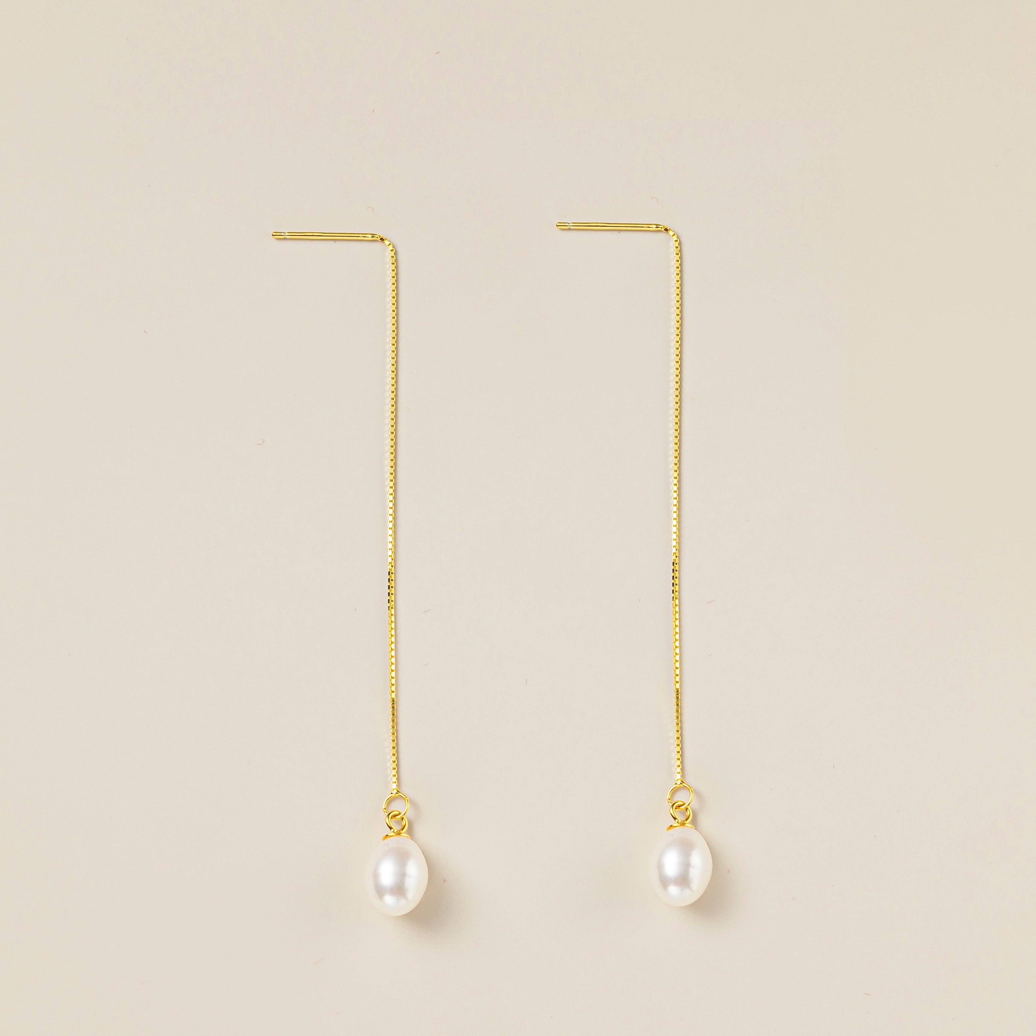 STMG Natural Pearl Dangle Threader Earrings in gold