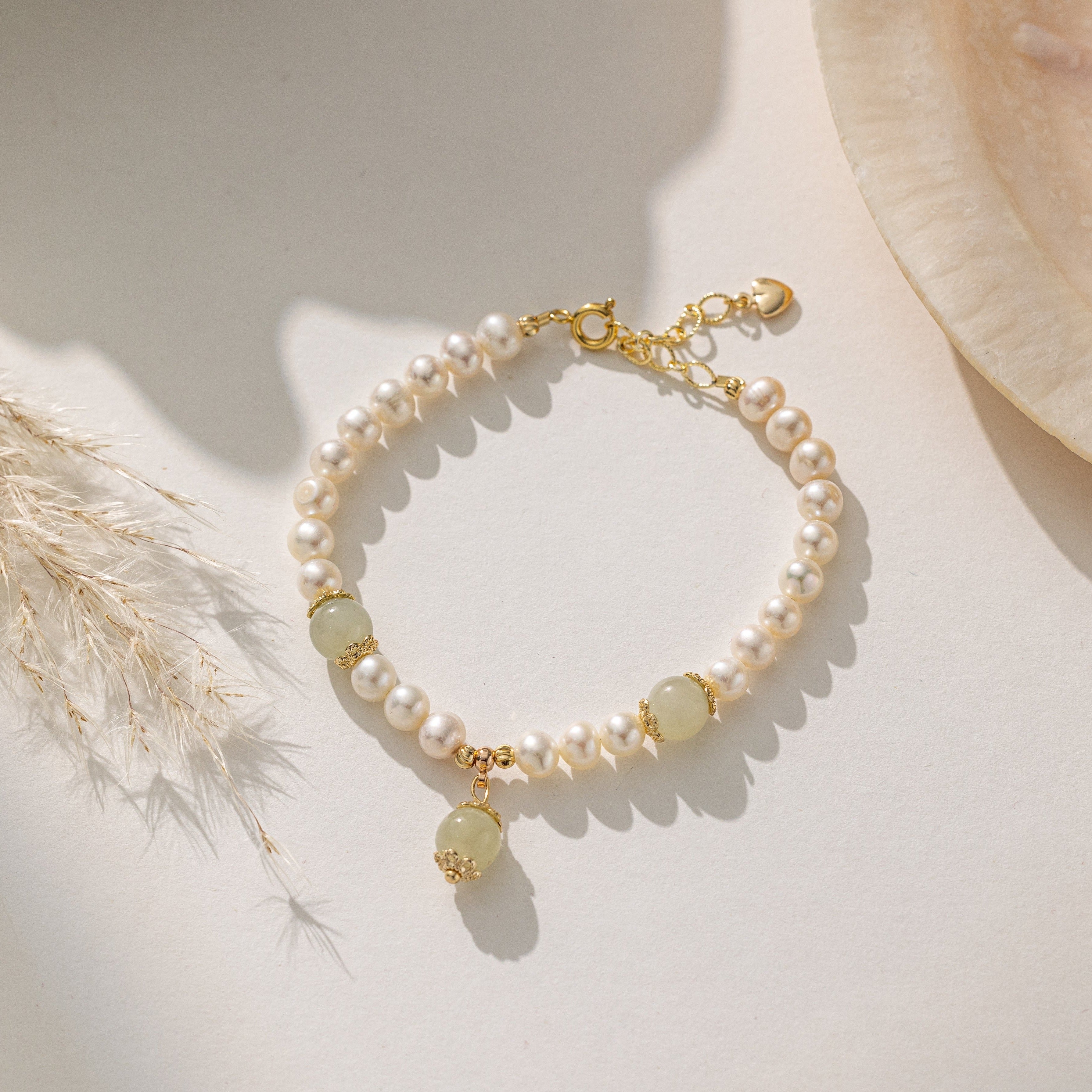 STMG Natural Pearl with Jade Bracelet