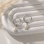 STMG Natural Pearl Dangle Hoops in silver