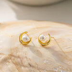 STMG Natural Pearl on Moon Stud Earrings