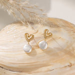 STMG Natural Pearl Dangle Heart Earrings