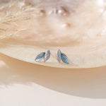 Blue Leaf Stud Earrings in silver