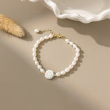 STMG Natural Pearl with Mother of Pearl Rose Bracelet