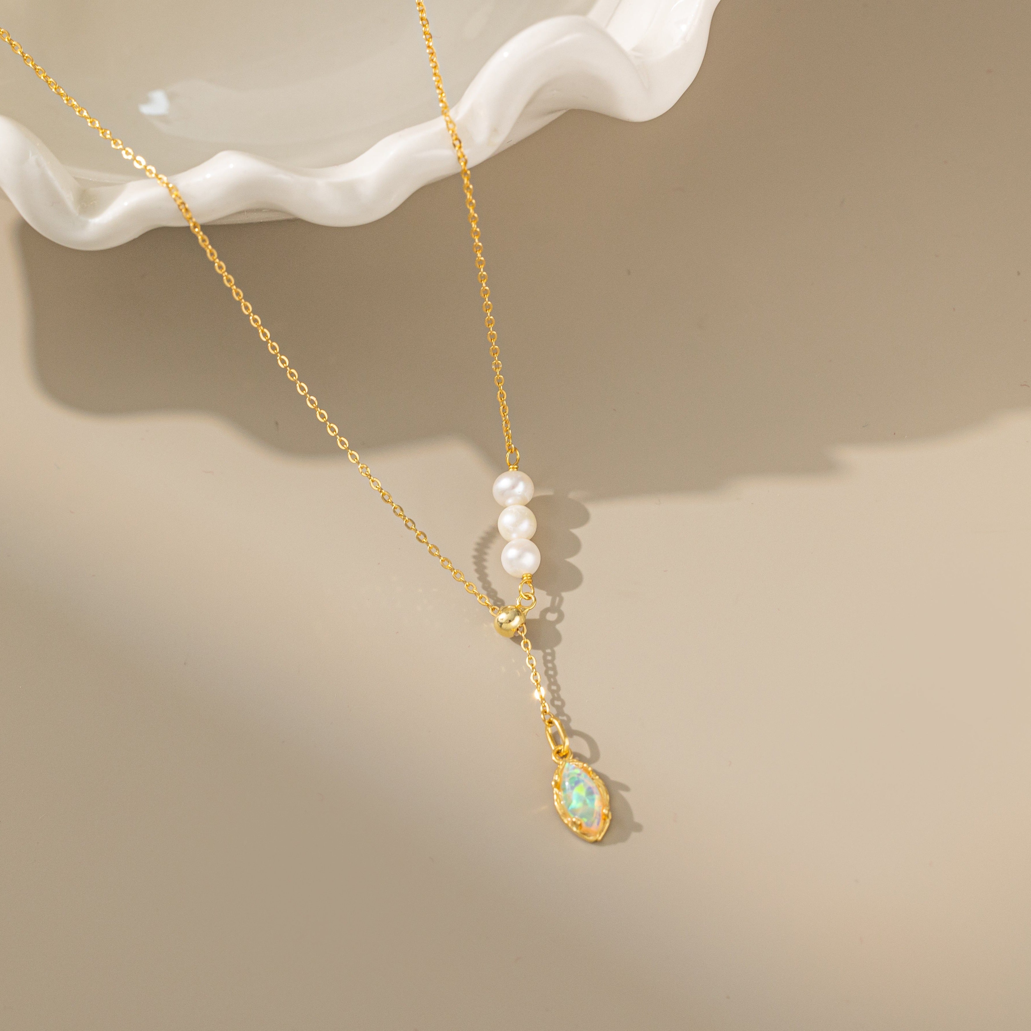 STMG Natural Pearl Opal Necklace 