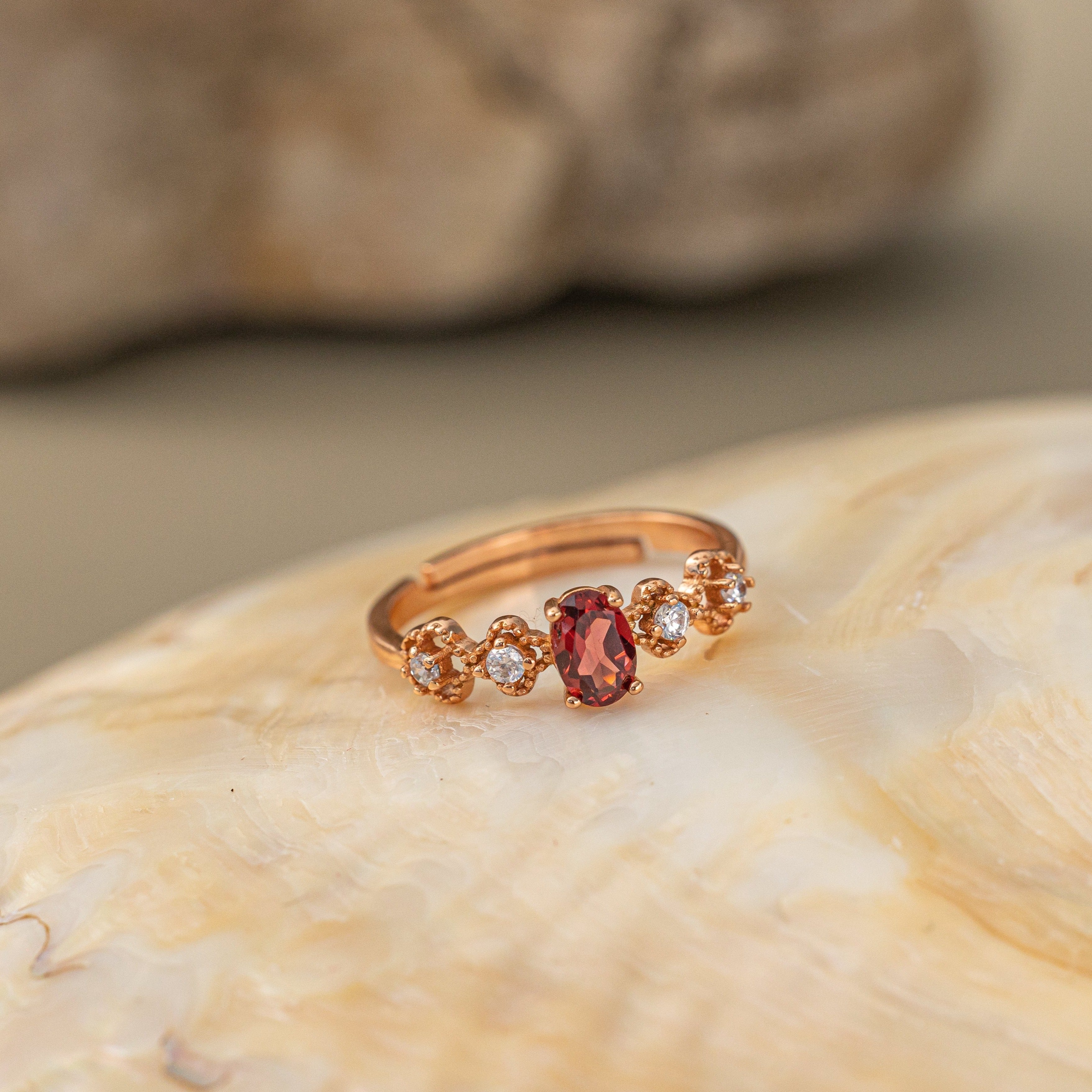 STMG Natural Garnet Adjustable Ring 