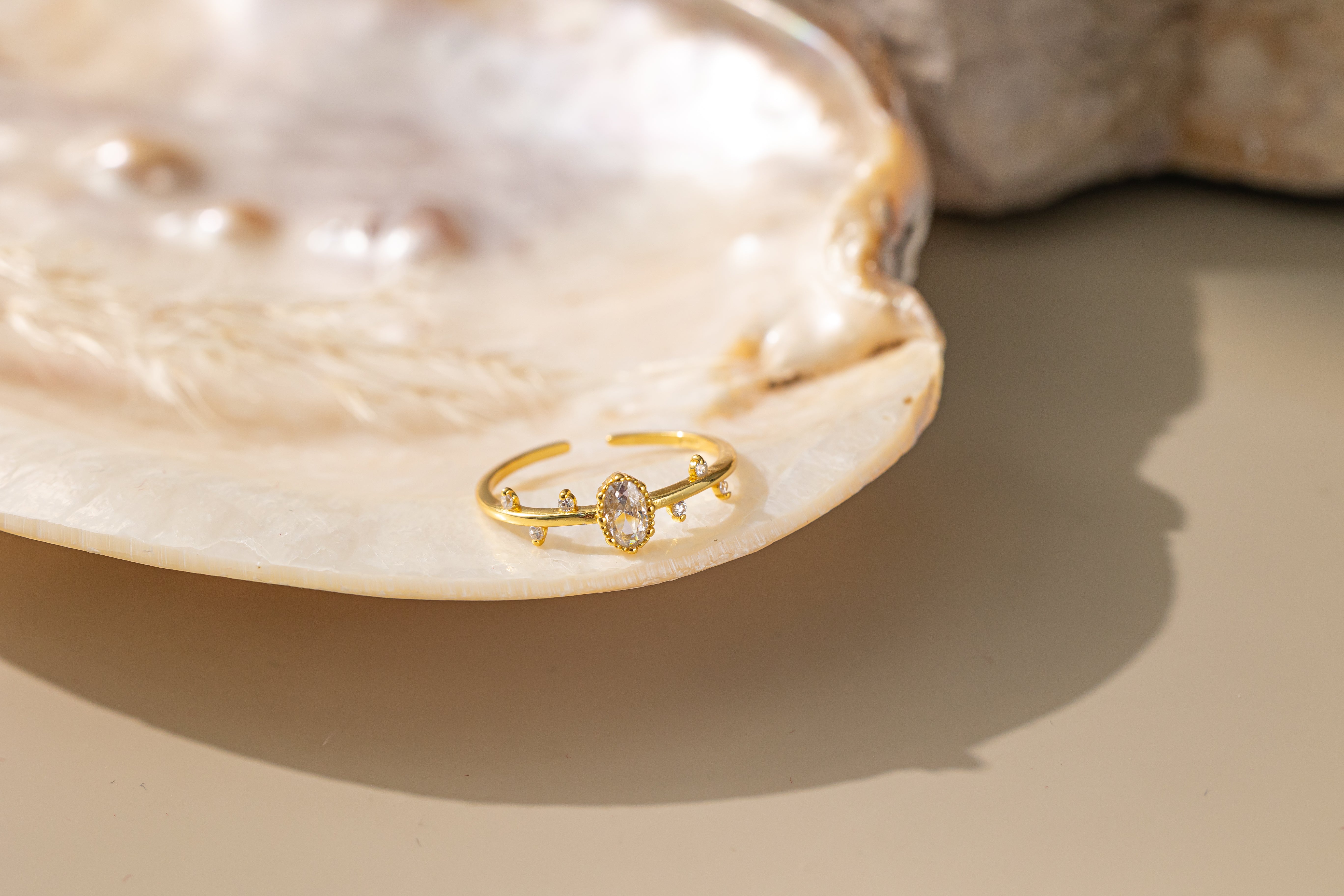 STMG Tiny CZ Leaf Adjustable Ring in gold