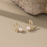 STMG Natural Pearl Butterfly Stud Earrings