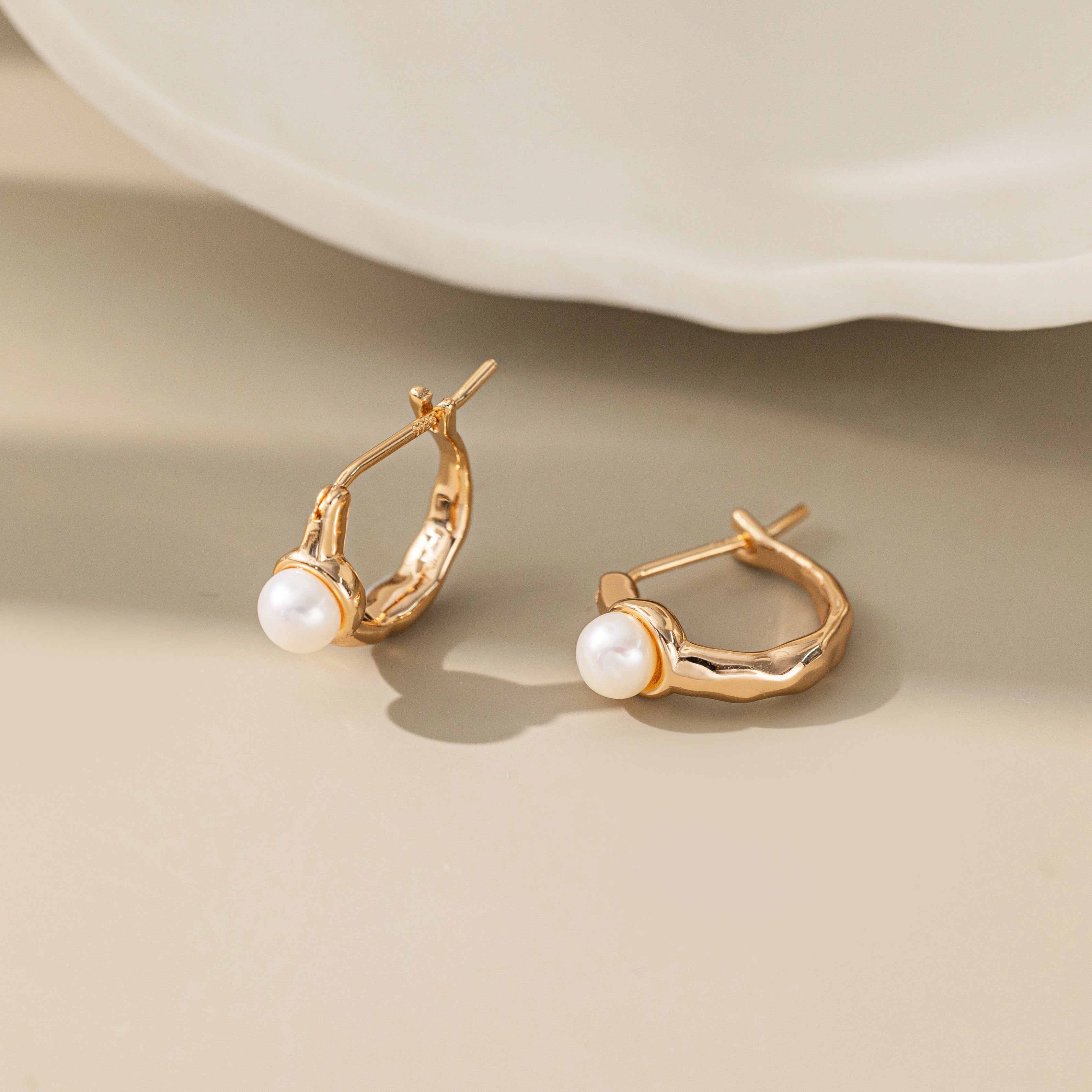 STMG Natural Pearl Hoop Earrings 