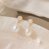 STMG Natural Pearl with Opal Dangle Earrings