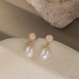 STMG Natural Pearl with Opal Dangle Earrings