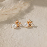 STMG Natural Pearl on Iris Flower Stud Earrings