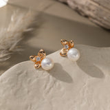 STMG Natural Pearl on Iris Flower Stud Earrings