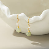 STMG Natural Jade Pearl Hook Dangle Earrings