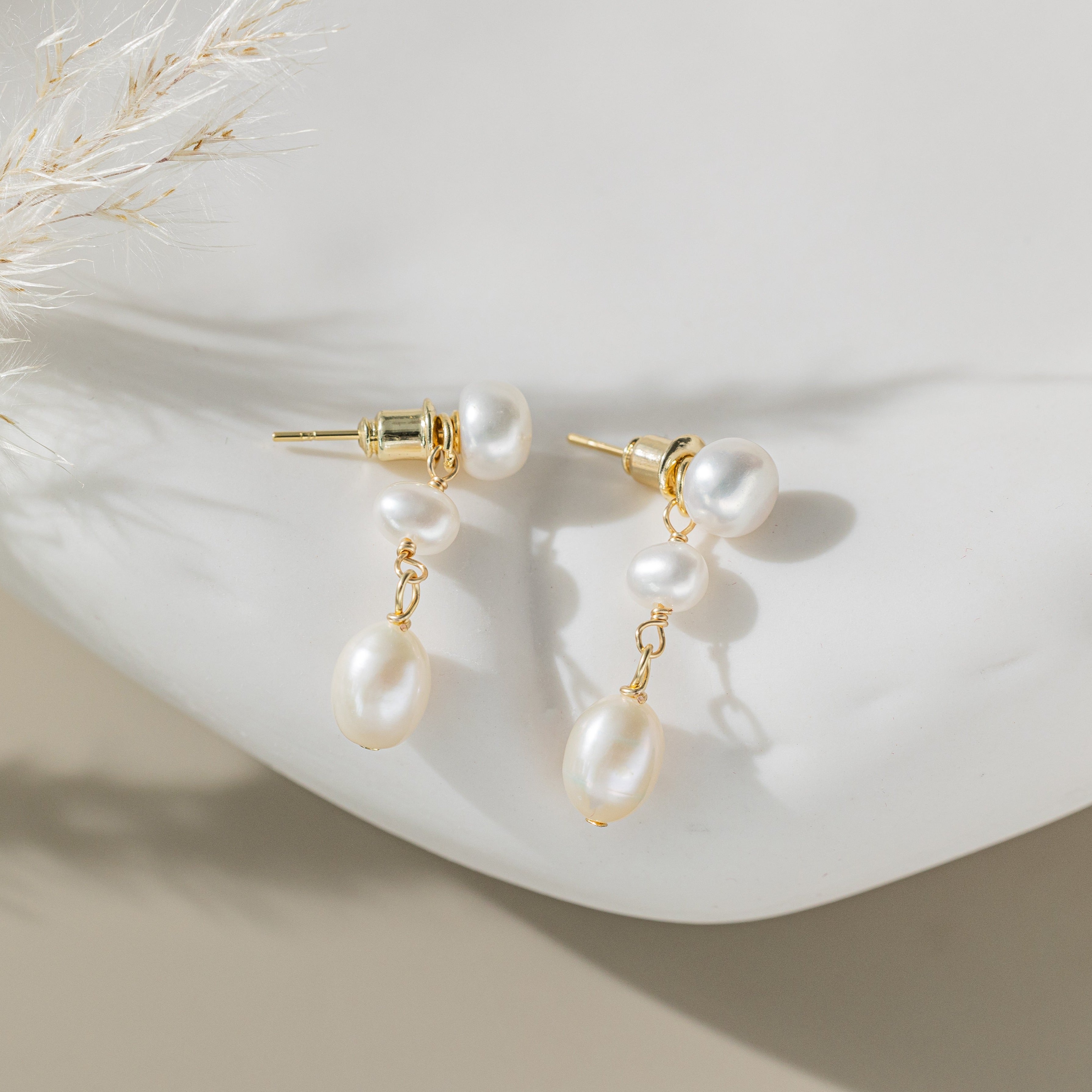 STMG Natural Pearl Dangle Earrings